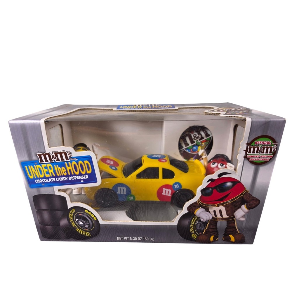 M&M's Under the Hood Candy Dispenser Red & Yellow Pit Stop Racing Car New In Box